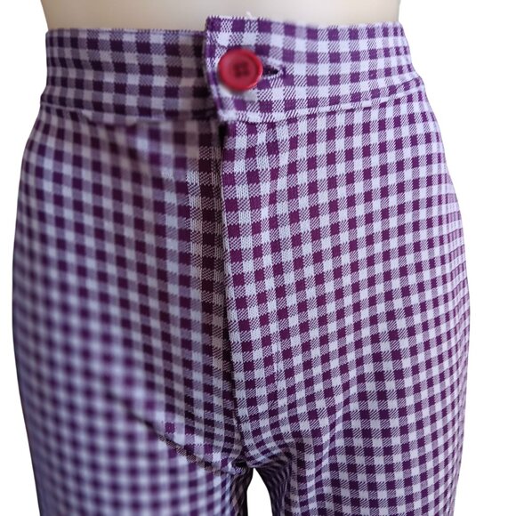 Vintage Women's 3/4 22x30 Bellbottom Pants Stretch 1970s High-Waisted Purple - Picture 2 of 5